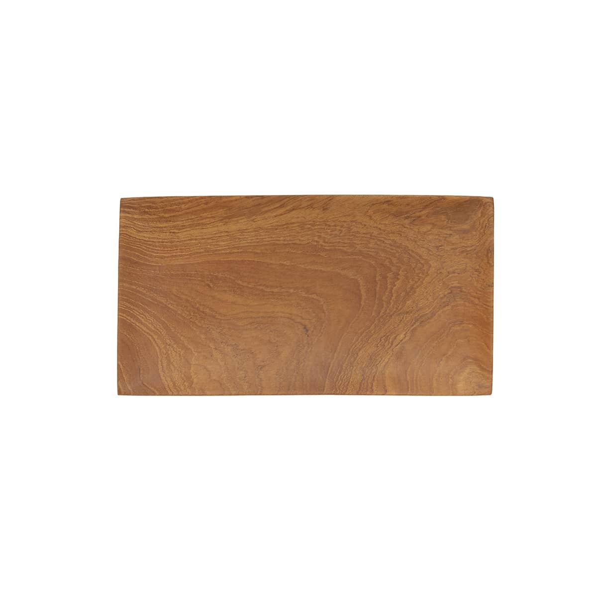 Small teak root wood flat tray viewed from above on a white background