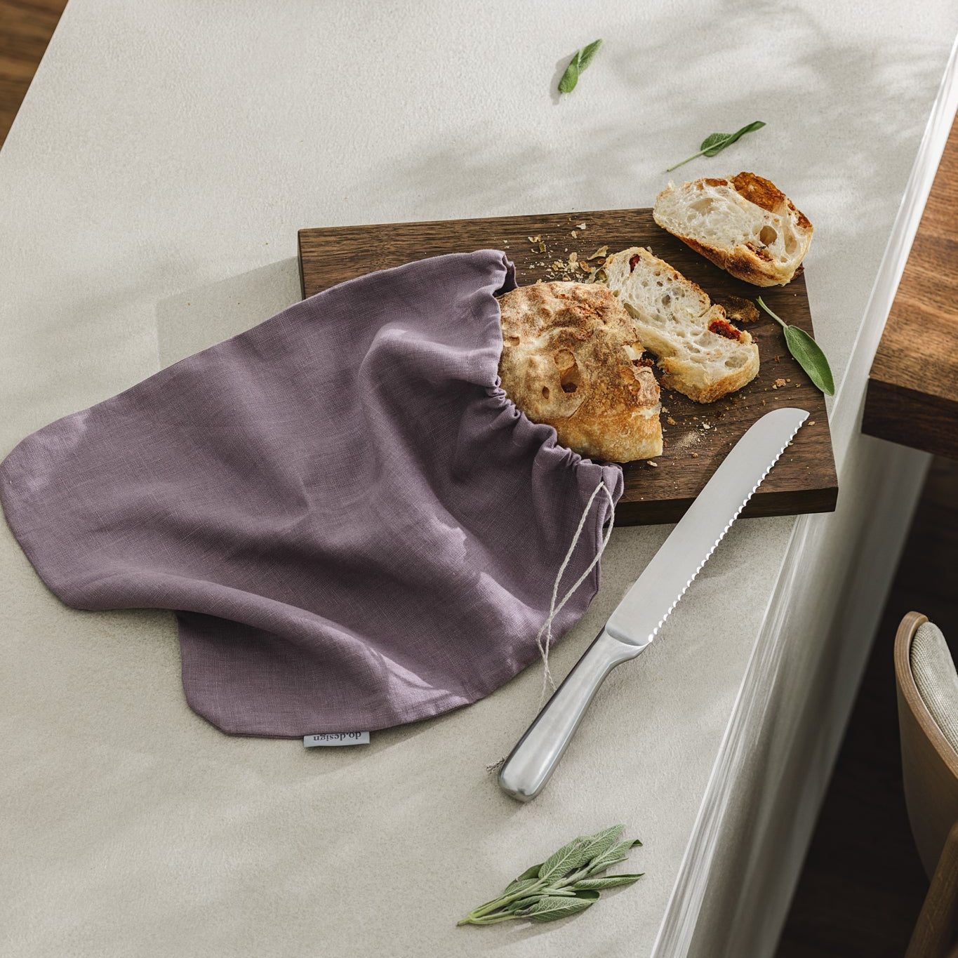 Linen Bread Bag – Plum