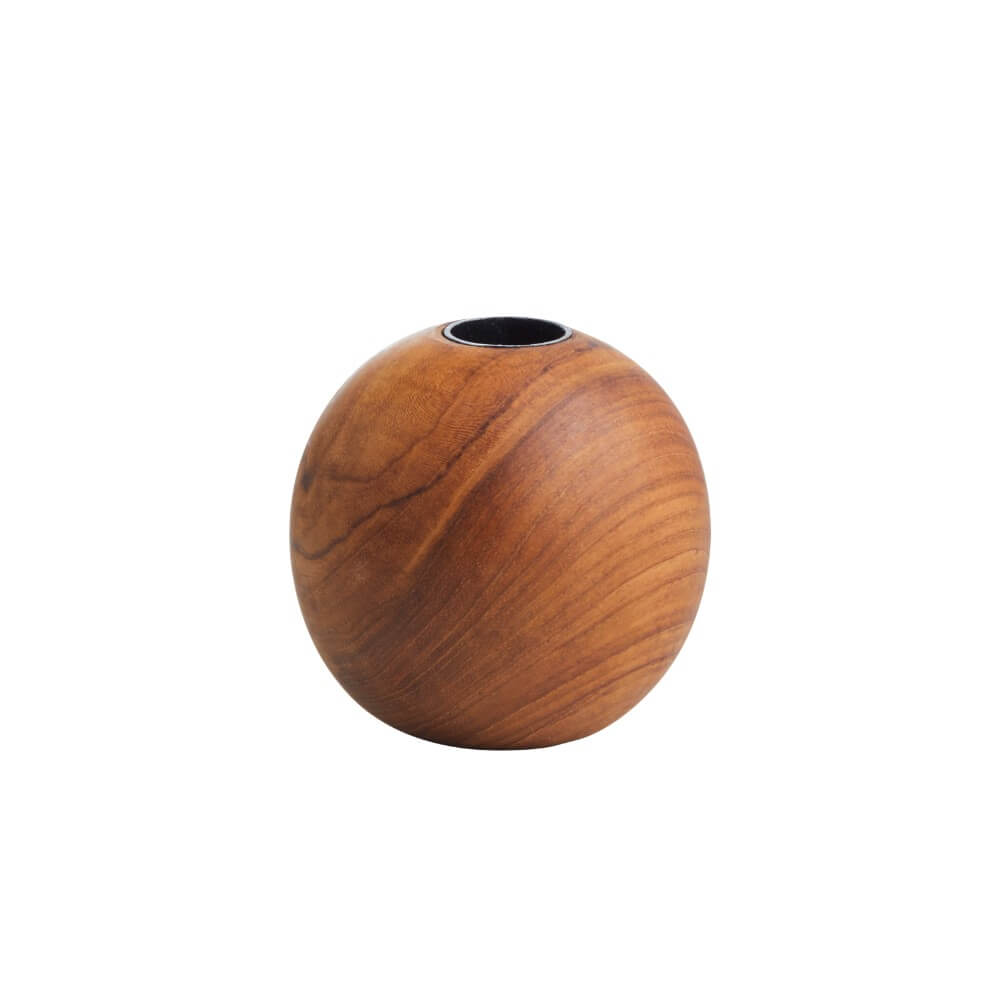 Medium wooden ball candle holder on a white background.
