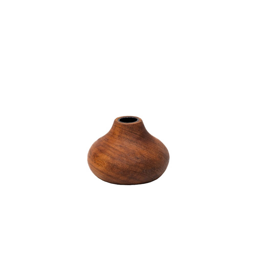 A small, rounded brown wooden candle holder base, shown against a plain white background.