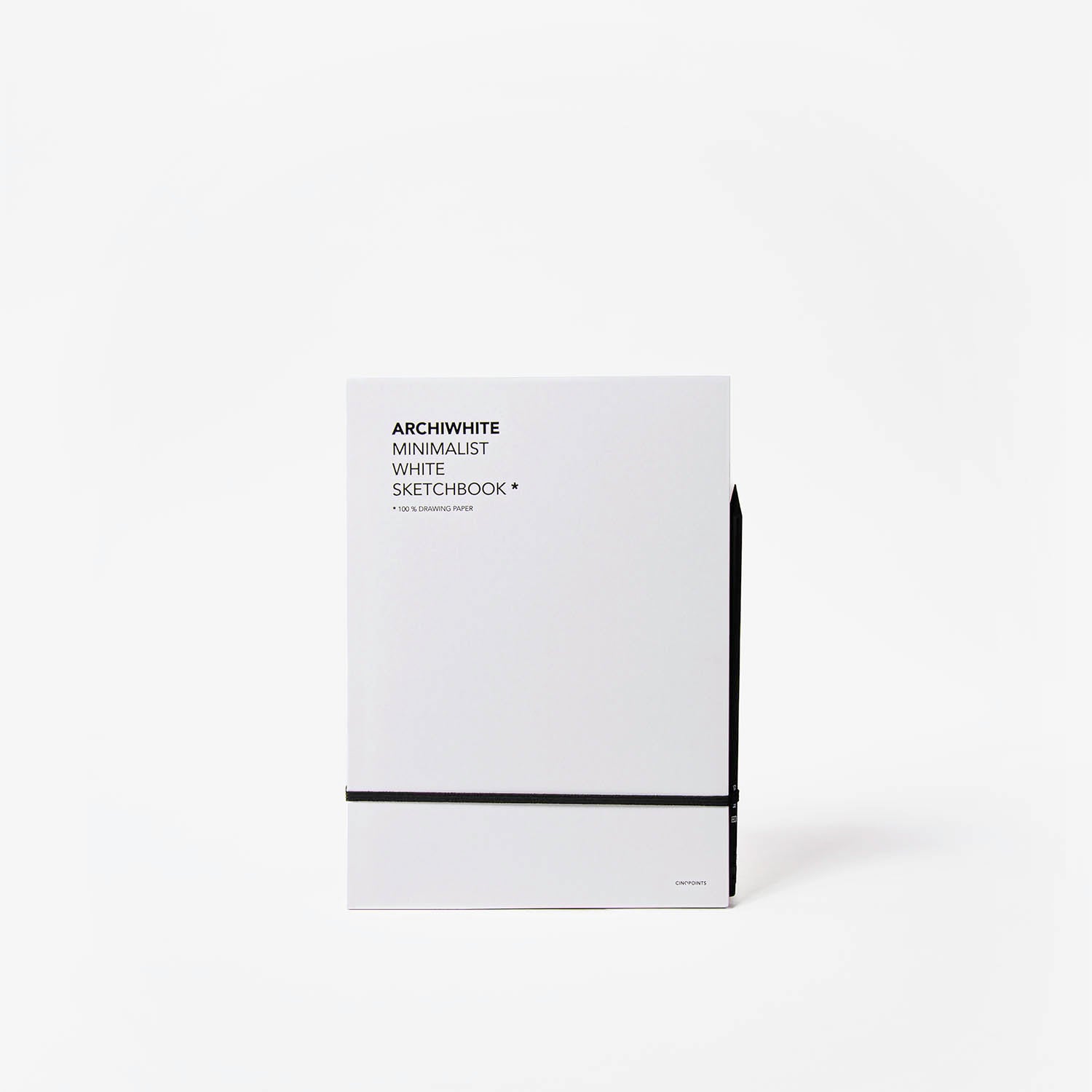 White sketchbook with black text on a white background, and a black pencil